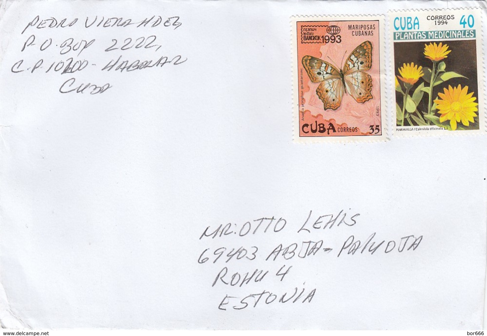 GOOD CUBA Postal Cover To ESTONIA 2018 - Good Stamped: Flowers ; Butterfly - Covers & Documents