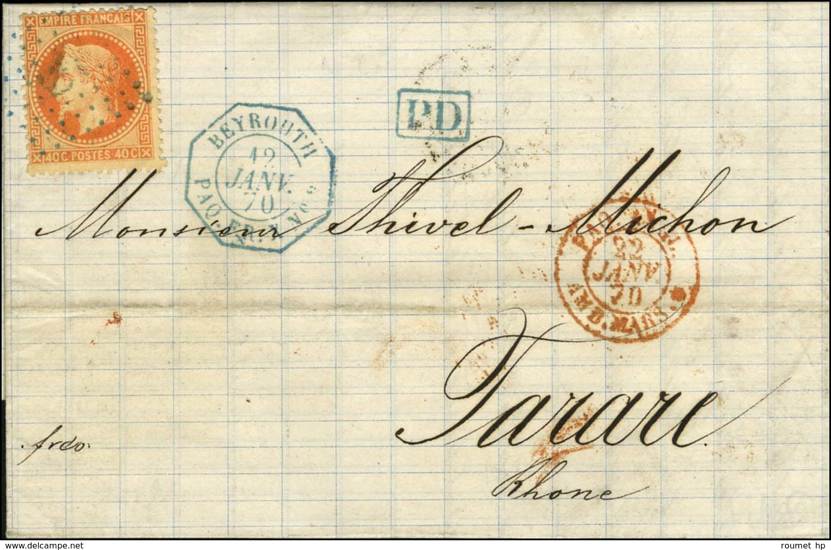 Ancre Bleue / N° 31 Càd Octo Bleu BEYROUTH / PAQ. FR. X N° 2. 1870. - SUP. - R. - Maritime Post