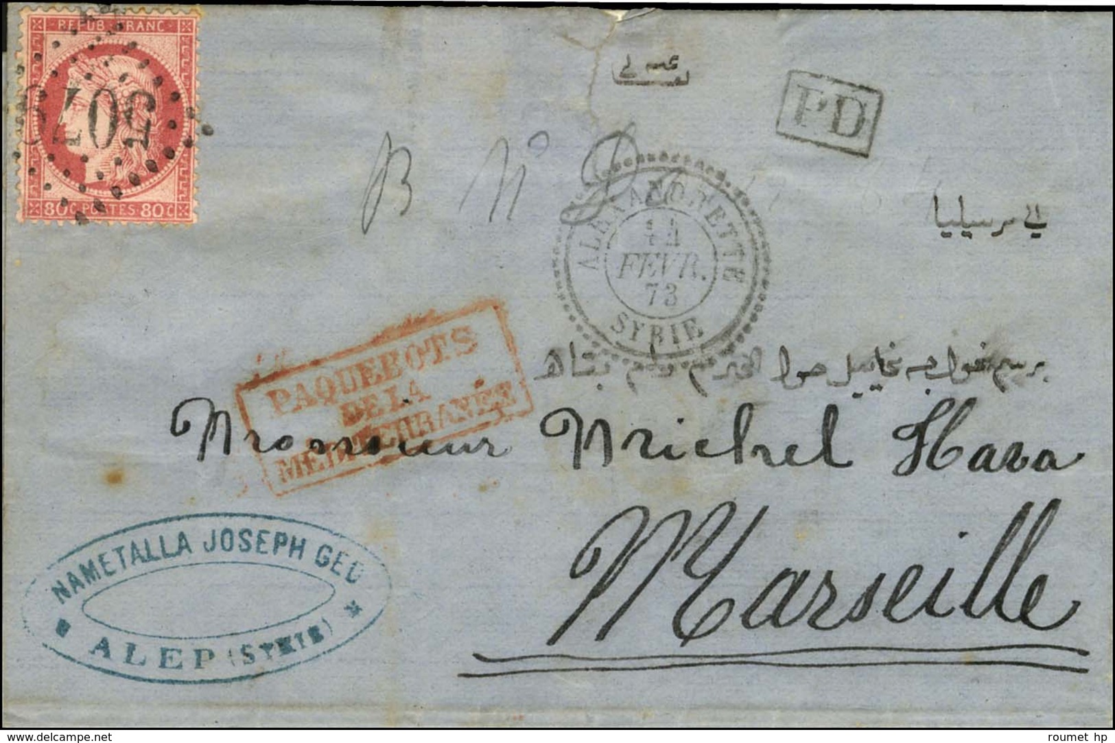 GC 5079 / N° 57 Càd T 22 ALEXANDRETTE / SYRIE Sur Lettre D'Alep Acheminée Jusqu'à Alexandrette Pour Marseille. 1873. - T - Other & Unclassified