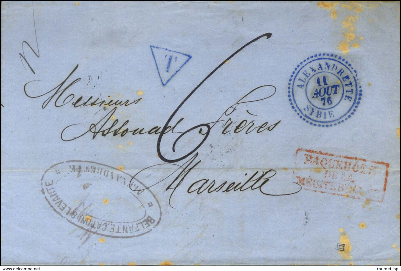 Càd T 22 Bleu ALEXANDRETTE / SYRIE Sur Lettre Taxée Pour Marseille. 1876. - SUP. - R. - Other & Unclassified