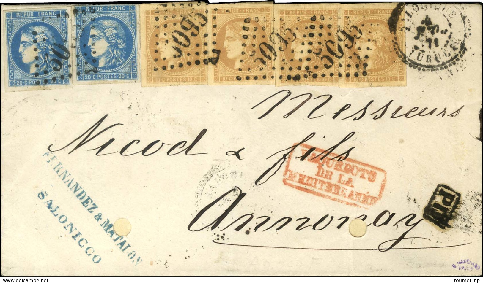 GC 5095 / N° 43 (4) + 46 (2) Càd SALONIQUE / TURQUIE 4 JUIL. 71 Sur Lettre Pour Annonay. Exceptionnel Affranchissement.  - Other & Unclassified