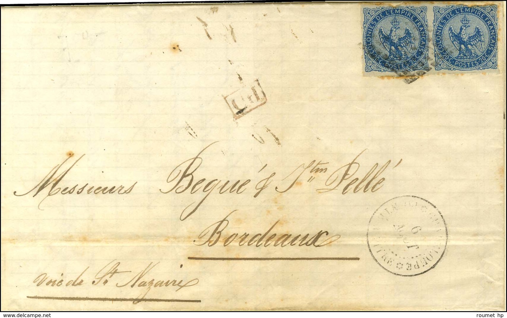 Losange / CG N° 4 (paire) Càd GUADELOUPE / POINTE A PITRE Sur Lettre Au Tarif Des Bâtiments De Commerce Pour Bordeaux. 1 - Other & Unclassified