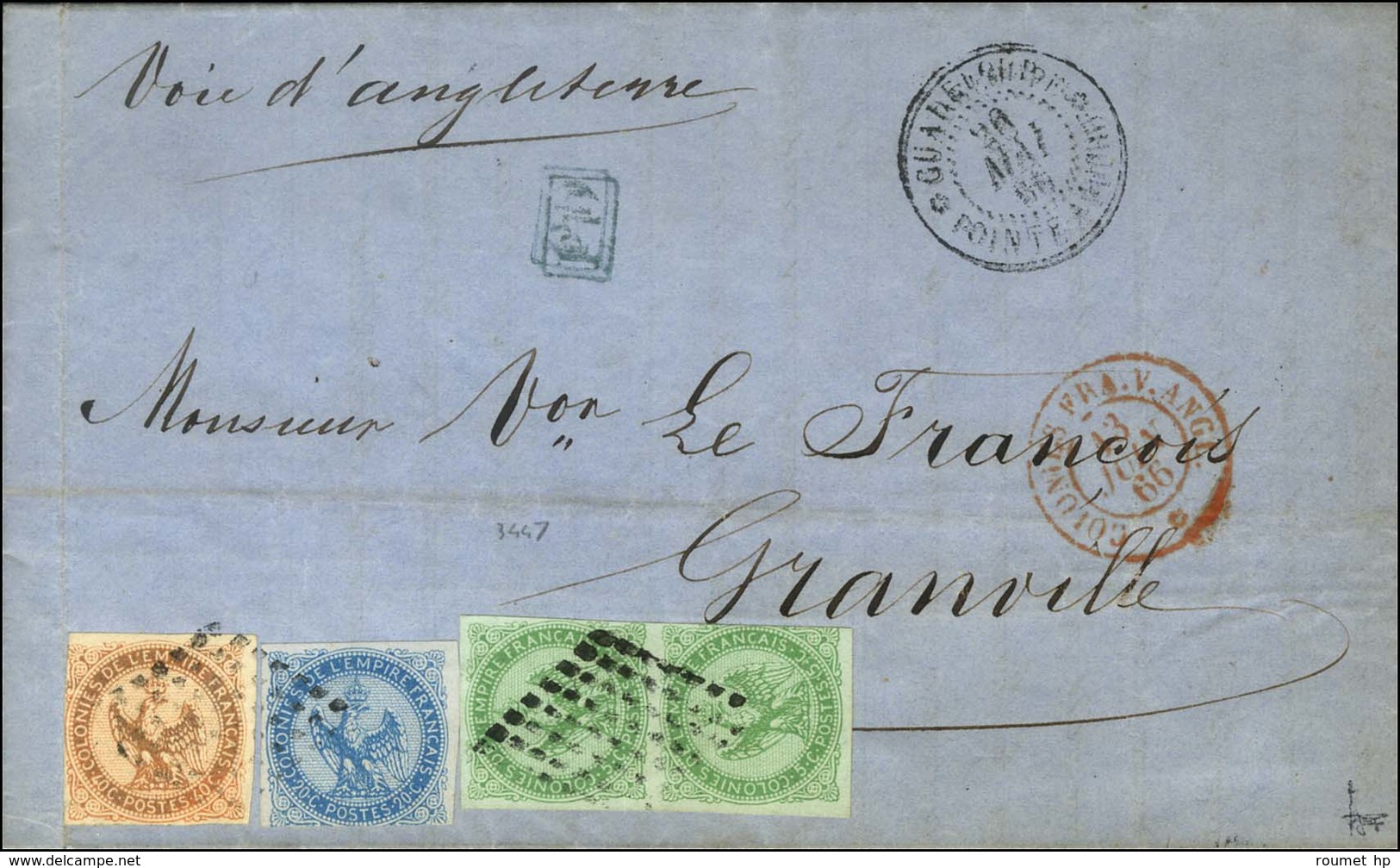 Losange / CG N° 2 (paire) + 4 + 5 Càd GUADELOUPE / POINTE A PITRE Sur Lettre Pour Granville. 1866. - TB. - R. - Other & Unclassified