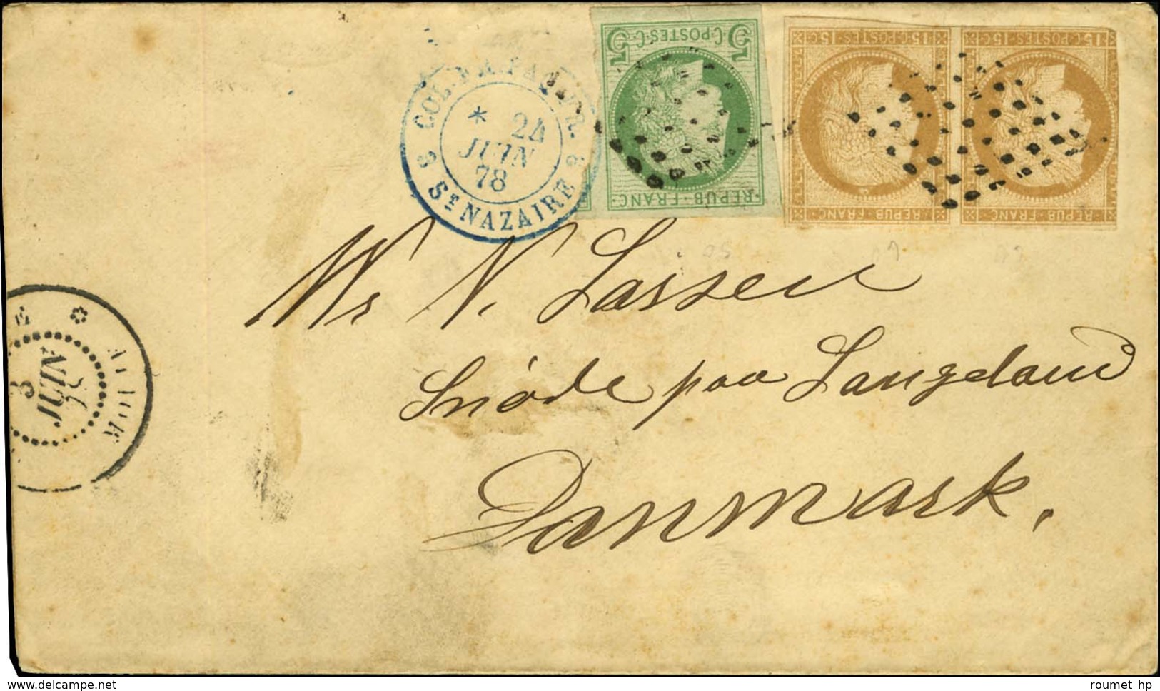 Losange / CG N° 17 + 19 Paire (1 Ex Def) Càd GUADELOUPE / MOULE Sur Lettre Pour Le Danemark. Au Recto, Cachet Bleu D'ent - Other & Unclassified