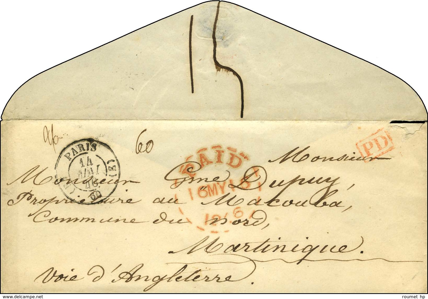 (E) PARIS (E) 60 Sur Lettre Pour St Pierre De La Martinique. 1846. - TB / SUP. - Other & Unclassified