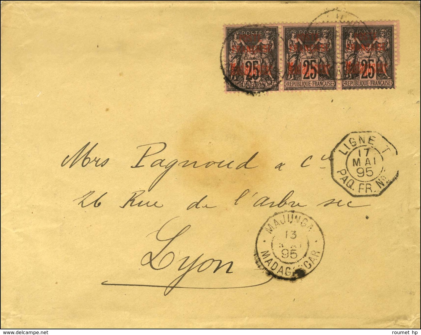 Càd MAJUNGA / MADAGASCAR / Madagascar N° 17 Bande De 3 Sur Lettre Pour Lyon. 1895. - TB / SUP. - Other & Unclassified