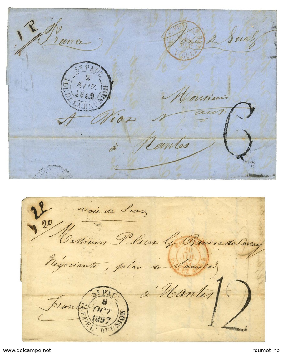 Lot De 2 Lettres Avec Càd ST PAUL / ILE DE LA REUNION Pour Nantes (1 Port Taxe Tampon 6 Et 2 Ports Taxe Tampon 12). - TB - Other & Unclassified