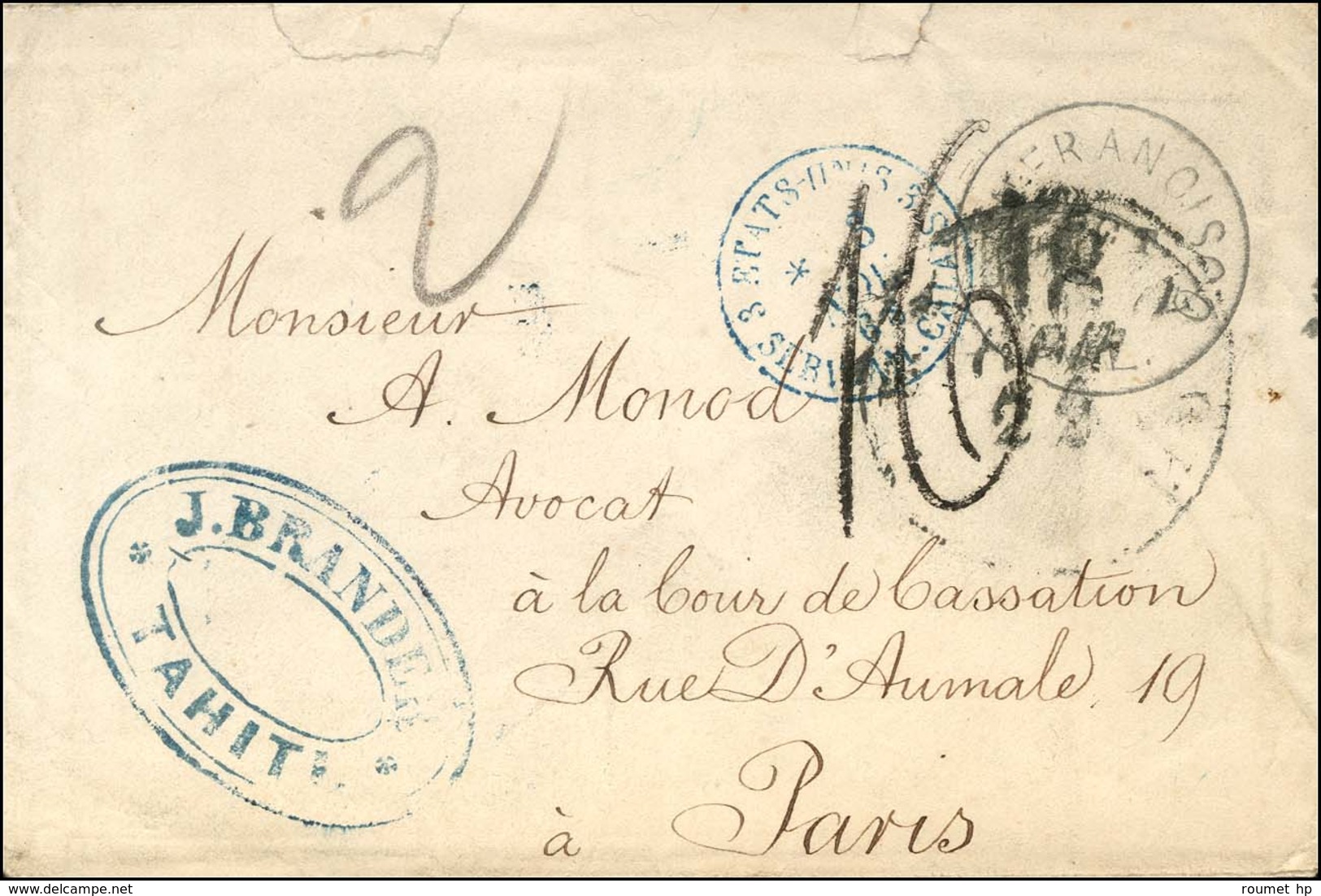 Lettre Double Port De Tahiti (Cachet Commercial Au Recto Et Au Verso) Acheminée Jusqu'à San Francisco (Càd Au Recto). Ta - Other & Unclassified