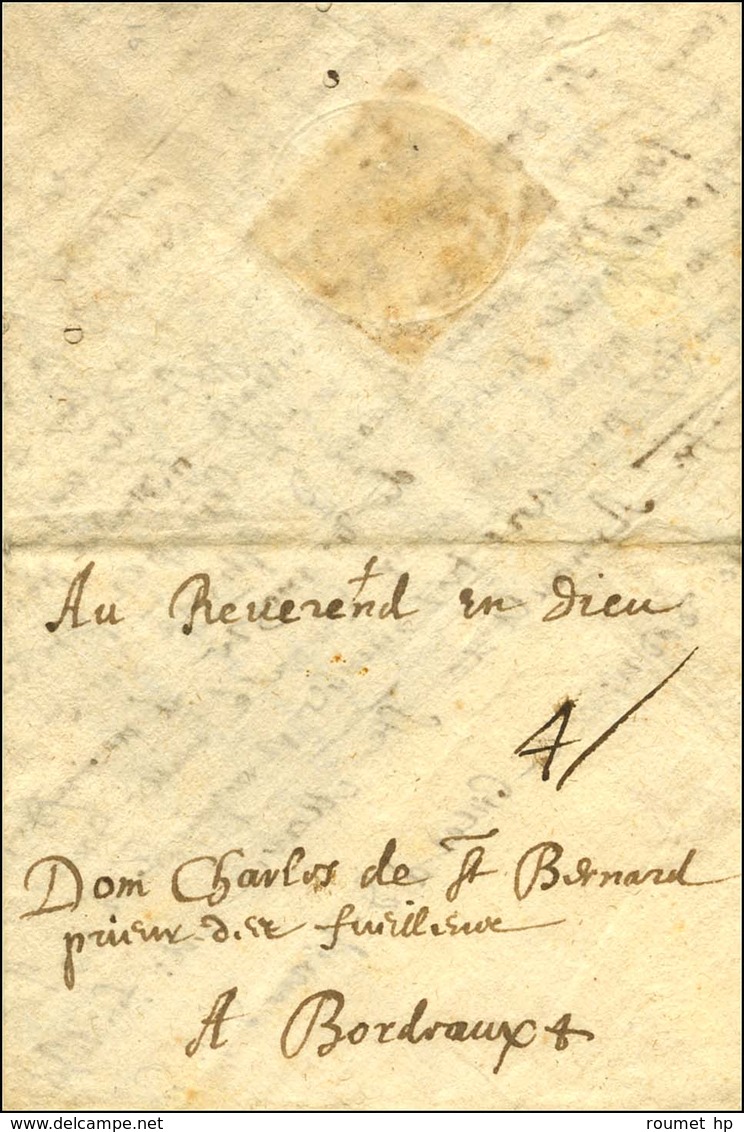 Lettre Avec Texte Et Pliage Datée De Bellefontaine 1660 Pour Bordeaux, Au Recto Taxe 4. - TB / SUP. - ....-1700: Precursors