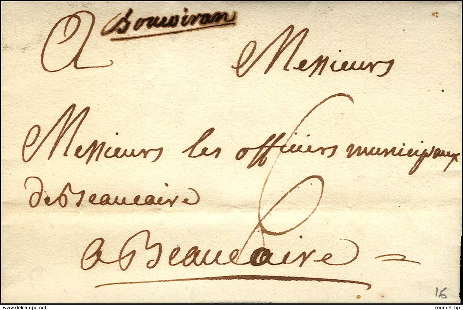 '' Boucouiran '' (L N° 1) Sur Lettre Pour Beaucaire. 1790. - TB. - 1701-1800: Precursors XVIII