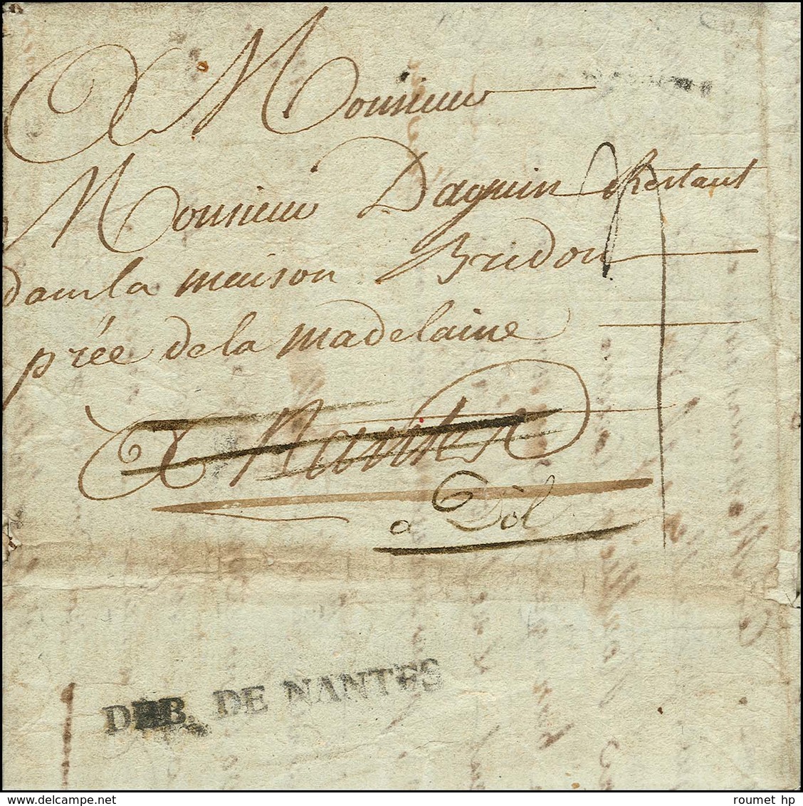 Lettre D'Angers Pour Nantes Réexpédiée à Dol. Au Verso, DEB. DE NANTES (L N° 12). 1789. (cote : 650). - TB / SUP. - R. - 1701-1800: Precursors XVIII