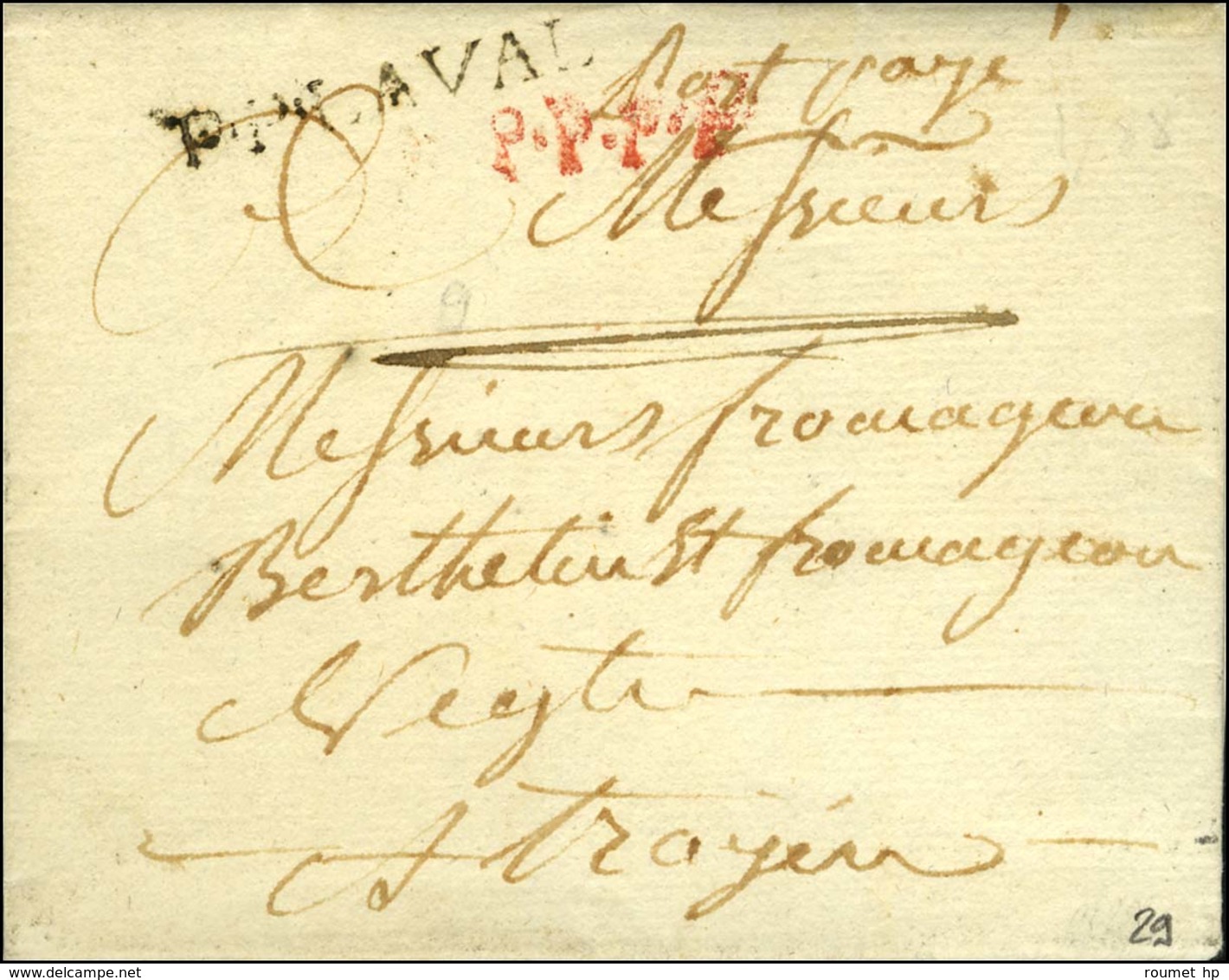 P.P. LAVAL (36 Mm) (L. N° 10) Sur Lettre Sans Texte Non Daté (1791). - TB / SUP. - R. - 1701-1800: Precursors XVIII