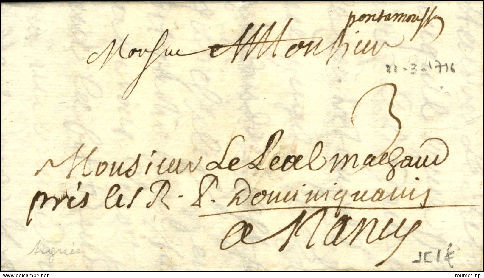 Mention '' Pont à Mousson '' (L N° 6) Sur Lettre Pour Nancy. 1716. - TB / SUP. - 1701-1800: Precursores XVIII