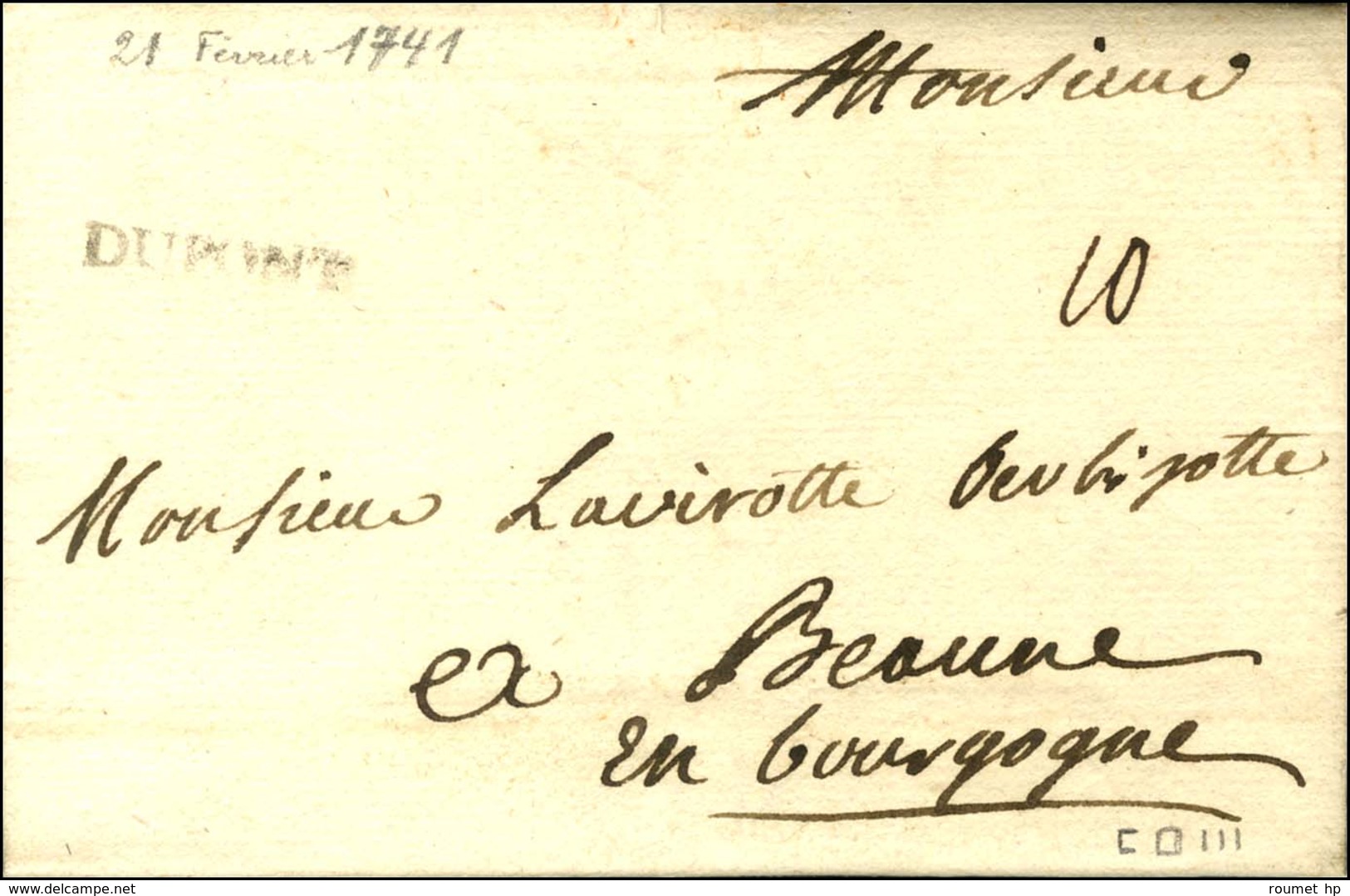 DUPONT (Pont à Mousson) (L N° 1) Sur Lettre Avec Texte Daté De 1741. - TB. - 1701-1800: Precursors XVIII