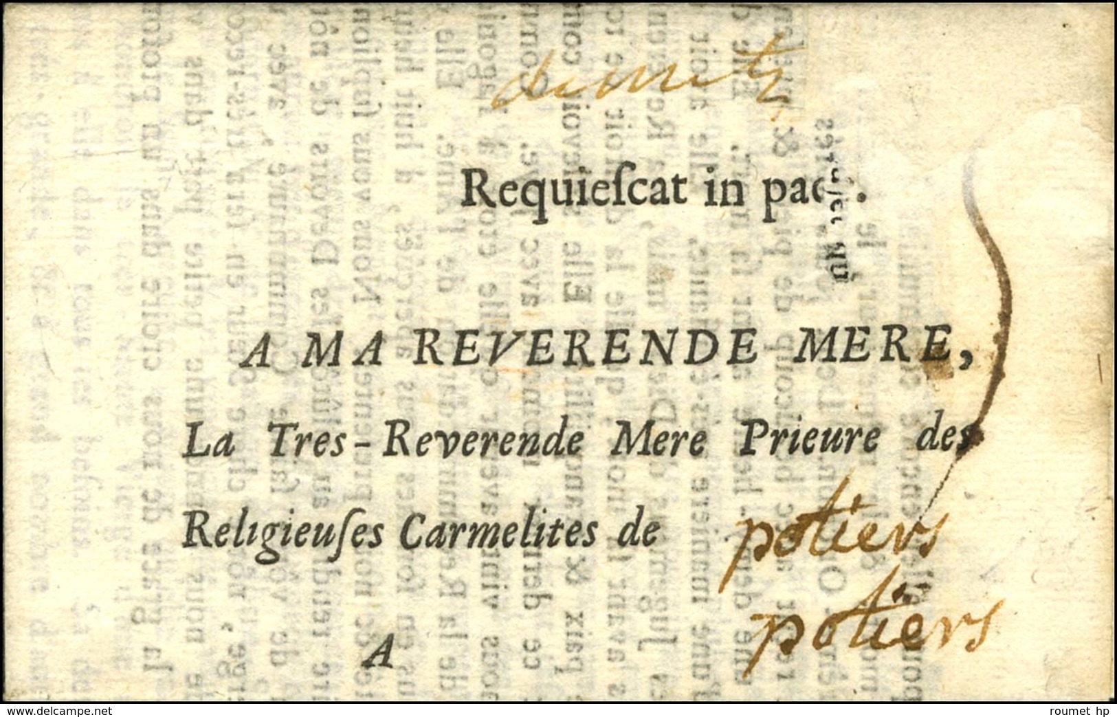 '' De Metz '' (L N° 1a) Sur Lettre En Franchise Des Carmélites Pour Poitiers. 1732. - TB / SUP. - 1701-1800: Precursors XVIII