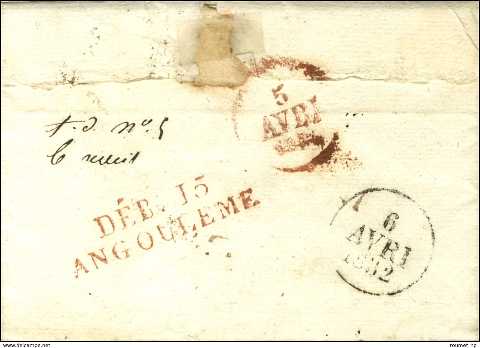 DEB. 15 / ANGOULEME Rouge Sur Lettre Avec Texte Daté 1832. - SUP. - R. - Other & Unclassified