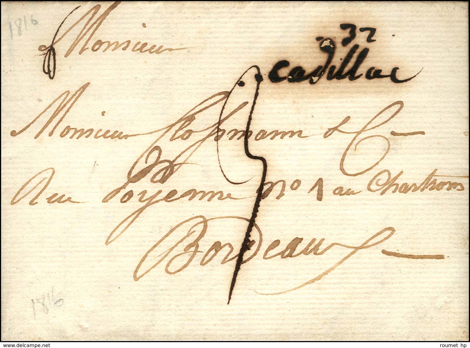 32 / Cadillac Sur Lettre Avec Texte Daté De Céron Pour Bordeaux. 1816. - TB / SUP. - Other & Unclassified