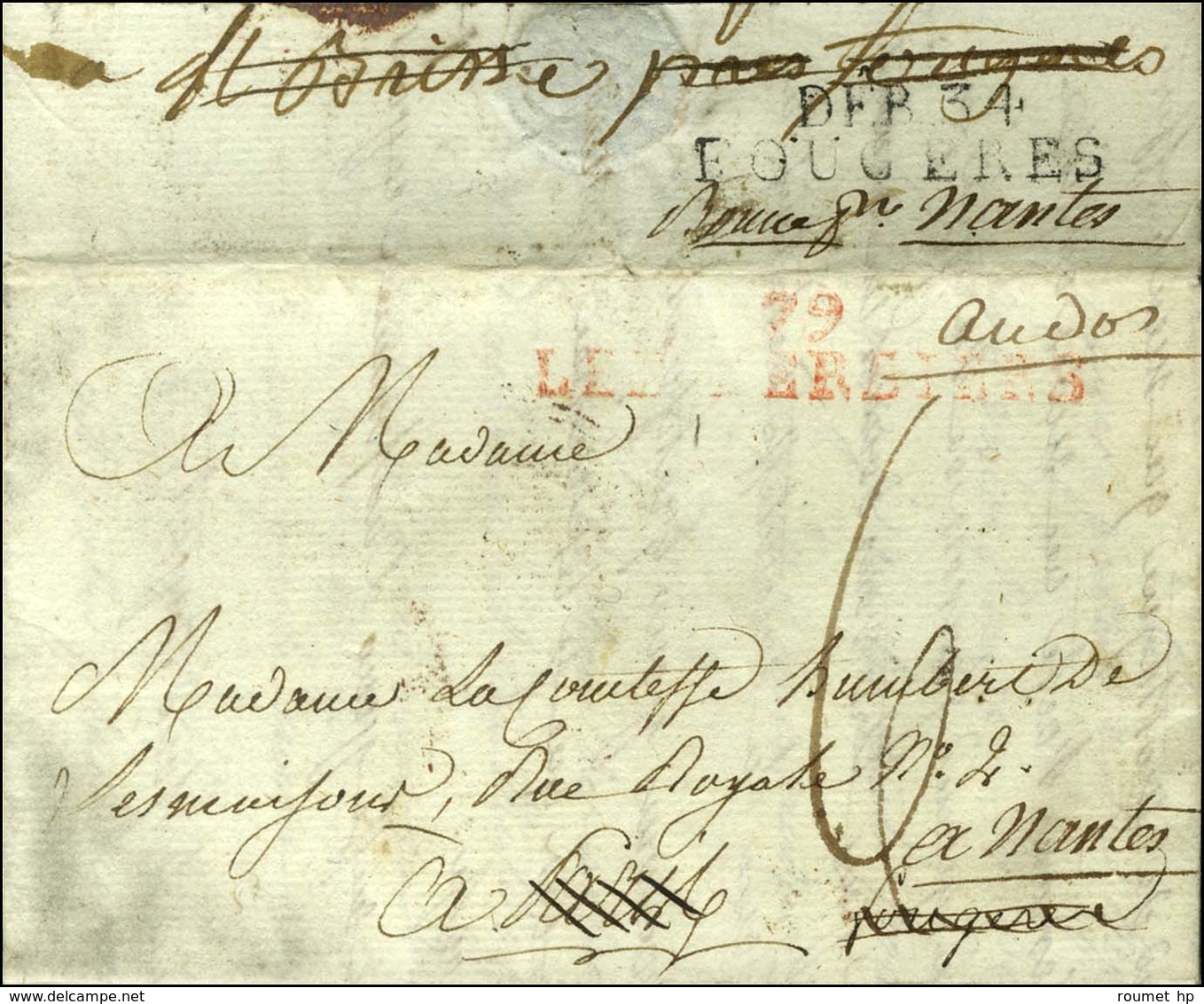 DEB. 34 / FOUGERES Sur Lettre Avec Texte Daté 1817. - TB / SUP. - R. - Other & Unclassified