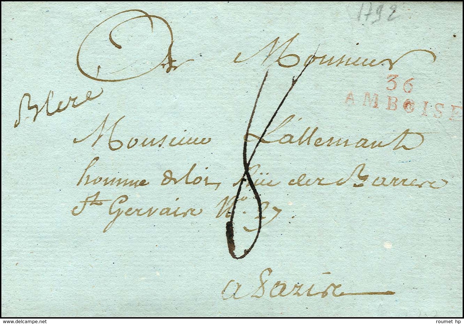 36 / AMBOISE (R) + '' Bleré '' Sur Lettre Datée De Bleré. 1792. - TB / SUP. - R. - Other & Unclassified