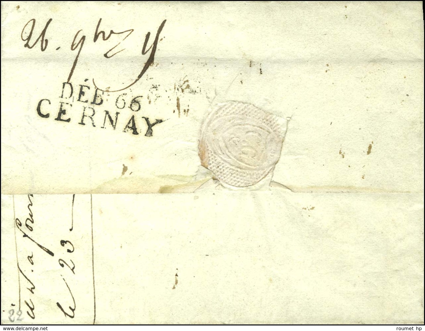 DEB. 66 / CERNAY Sur Lettre Avec Texte Daté 1815. - SUP. - R. - Other & Unclassified