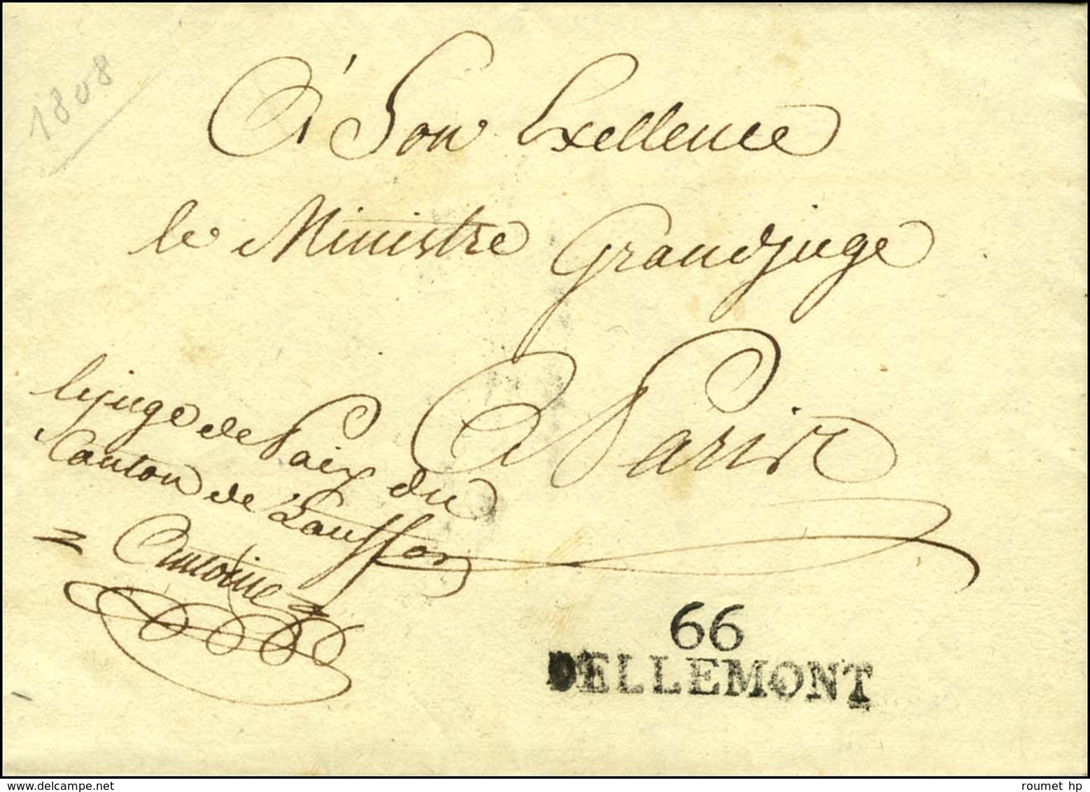 66 / DELLEMONT Sur Lettre En Franchise Avec Texte Daté 1808. - SUP. - Other & Unclassified