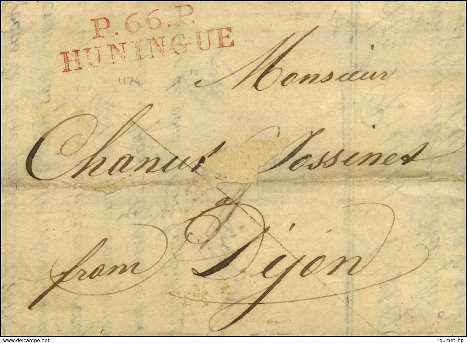 P. 66. P. / HUNINGUE Rouge Sur Lettre Avec Texte Daté 1819. - SUP. - R. - Other & Unclassified