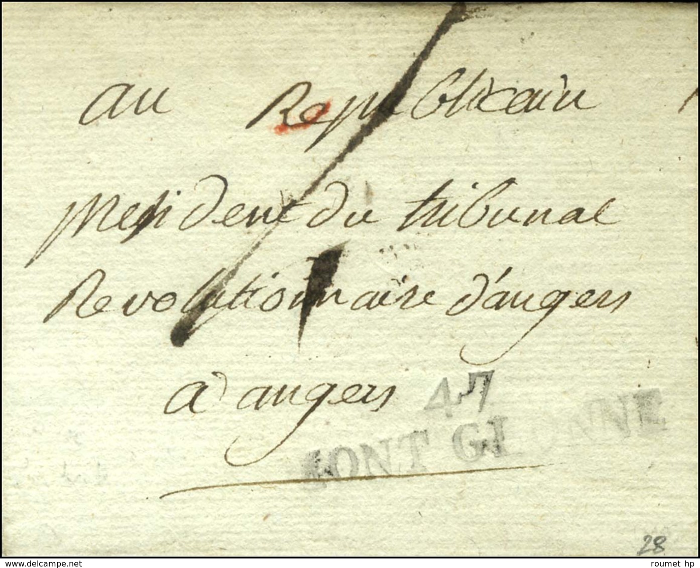47 / MONT-GLONNE (NR De St Florent) Sur Lettre Sans Texte Adressée Au Président Du Tribunal Révolutionnaire D'Angers. -  - 1701-1800: Précurseurs XVIII