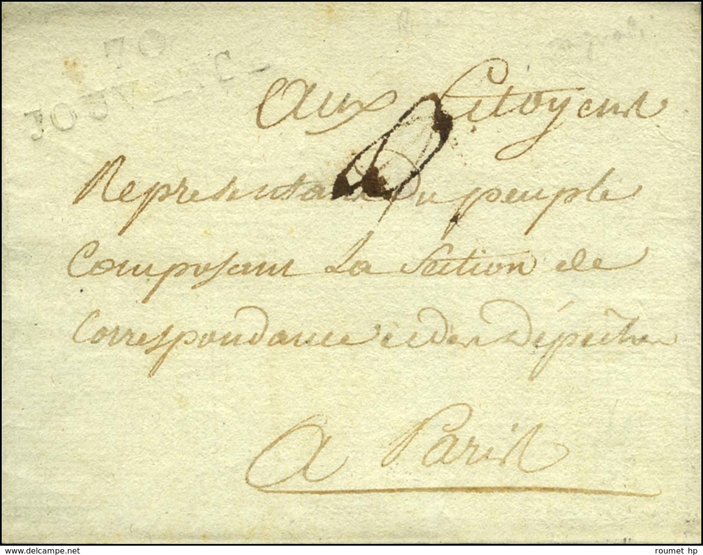 70 / JOUVENCE à Sec (NR De St Gengoux Le Royal) Sur Lettre Avec Texte Partiel Daté An 3, Adressée En Franchise Aux Repré - 1701-1800: Precursors XVIII