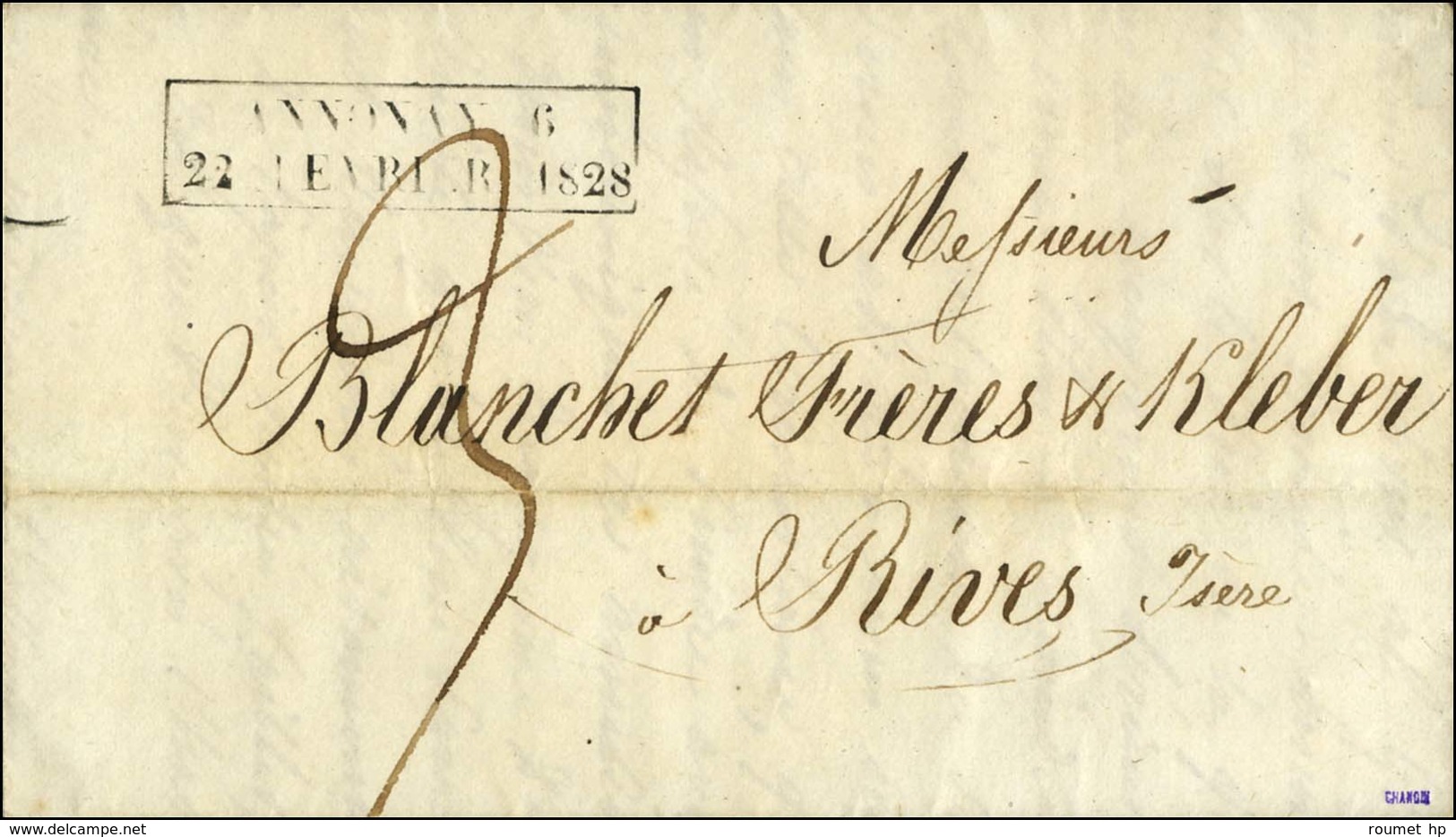 Cachet D'essai Encadré De Février 28 : ANNONAY 6 / 22 FEVRIER 1828. - SUP. - RR. - Other & Unclassified