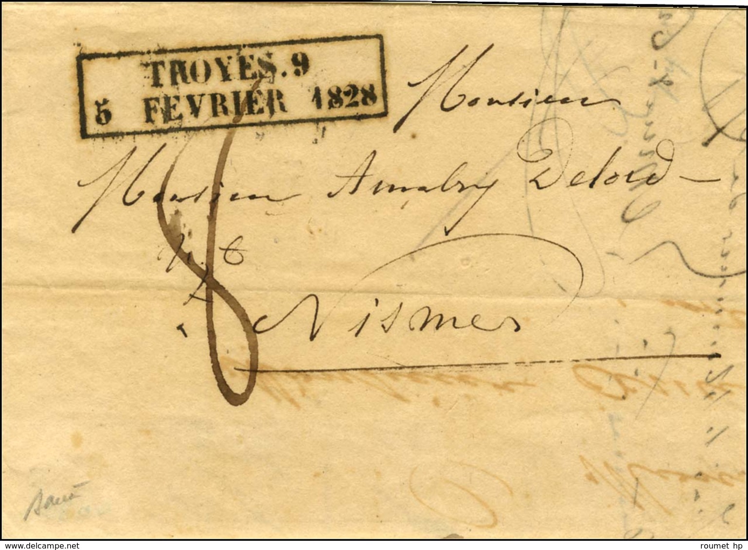 Cachet D'essai Encadré De Février 28 : TROYES 9 / 5 FEVRIER 1828. - SUP. - RR. - Other & Unclassified