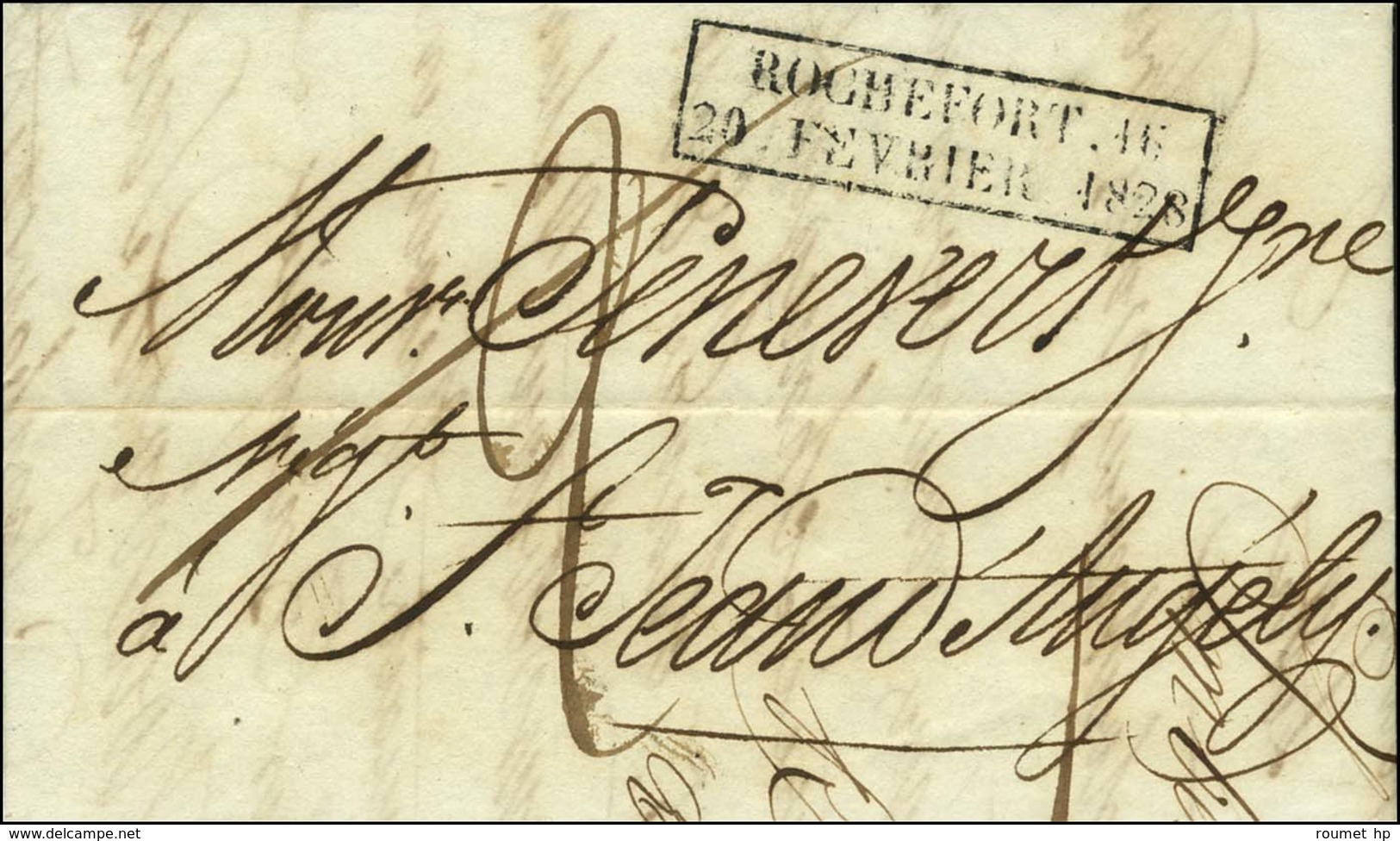 Cachet D'essai Encadré De Février 28 : ROCHEFORT 16 / 20 FEVRIER 1828. - SUP. - RR. - Other & Unclassified