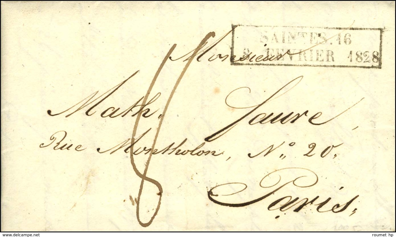 Cachet D'essai Encadré De Février 28 : SAINTES 16 / 8 FEVRIER 1828. - TB / SUP. - R. - Other & Unclassified