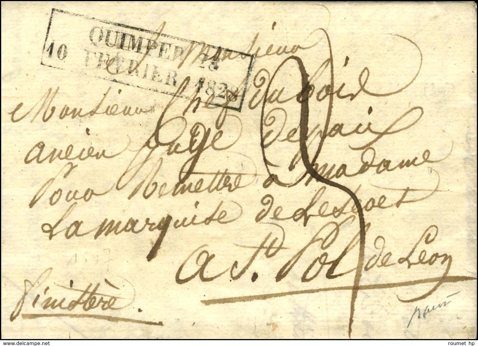 Cachet D'essai Encadré De Février 28 : QUIMPER 28 / 10 FEVRIER 1828. - SUP. - RRR. - Other & Unclassified