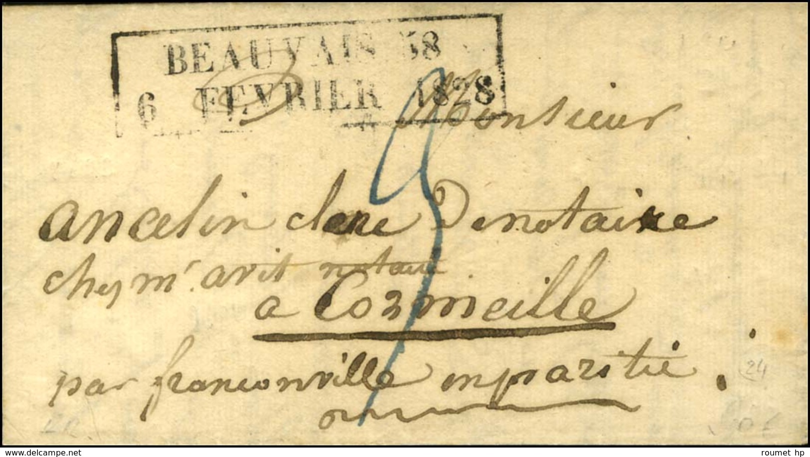 Cachet D'essai Encadré De Février 28 : BEAUVAIS 58 / 6 FEVRIER 1828. - TB / SUP. - R. - Other & Unclassified