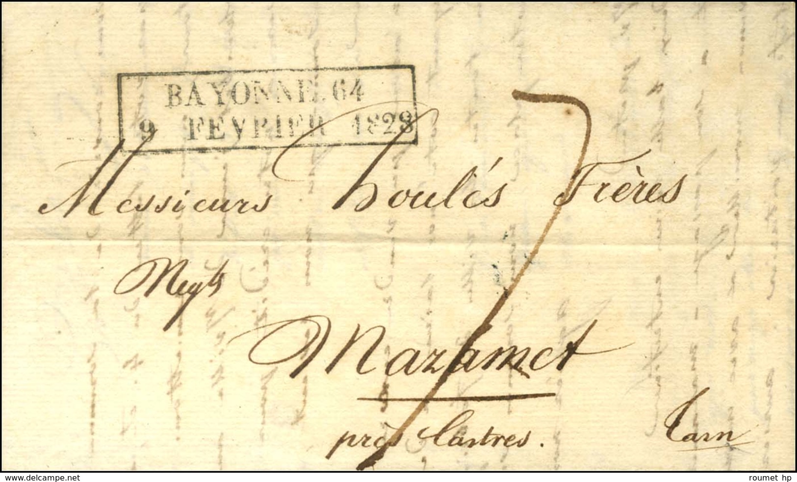 Cachet D'essai Encadré De Février 28 : BAYONNE 64 / 9 FEVRIER 1828. - SUP. - R. - Other & Unclassified