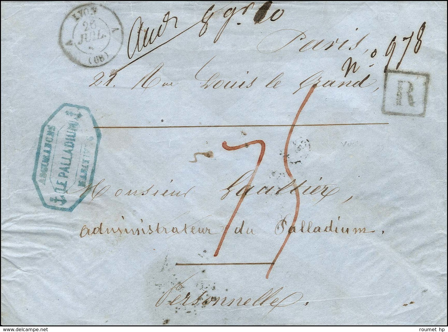 Càd T 15 A LYON A  (68) Sur Lettre 2 Ports Recommandée Taxe 75. Au Verso, Càd PARIS / CHARGEMENTS. 1853. - TB. - Other & Unclassified