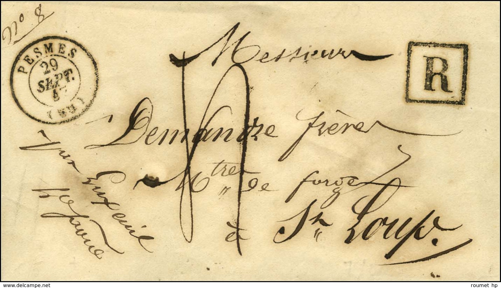 Càd T 15 PESMES (69) Sur Lettre Recommandée Pour Saint Loup. 1847. - SUP. - R. - Other & Unclassified