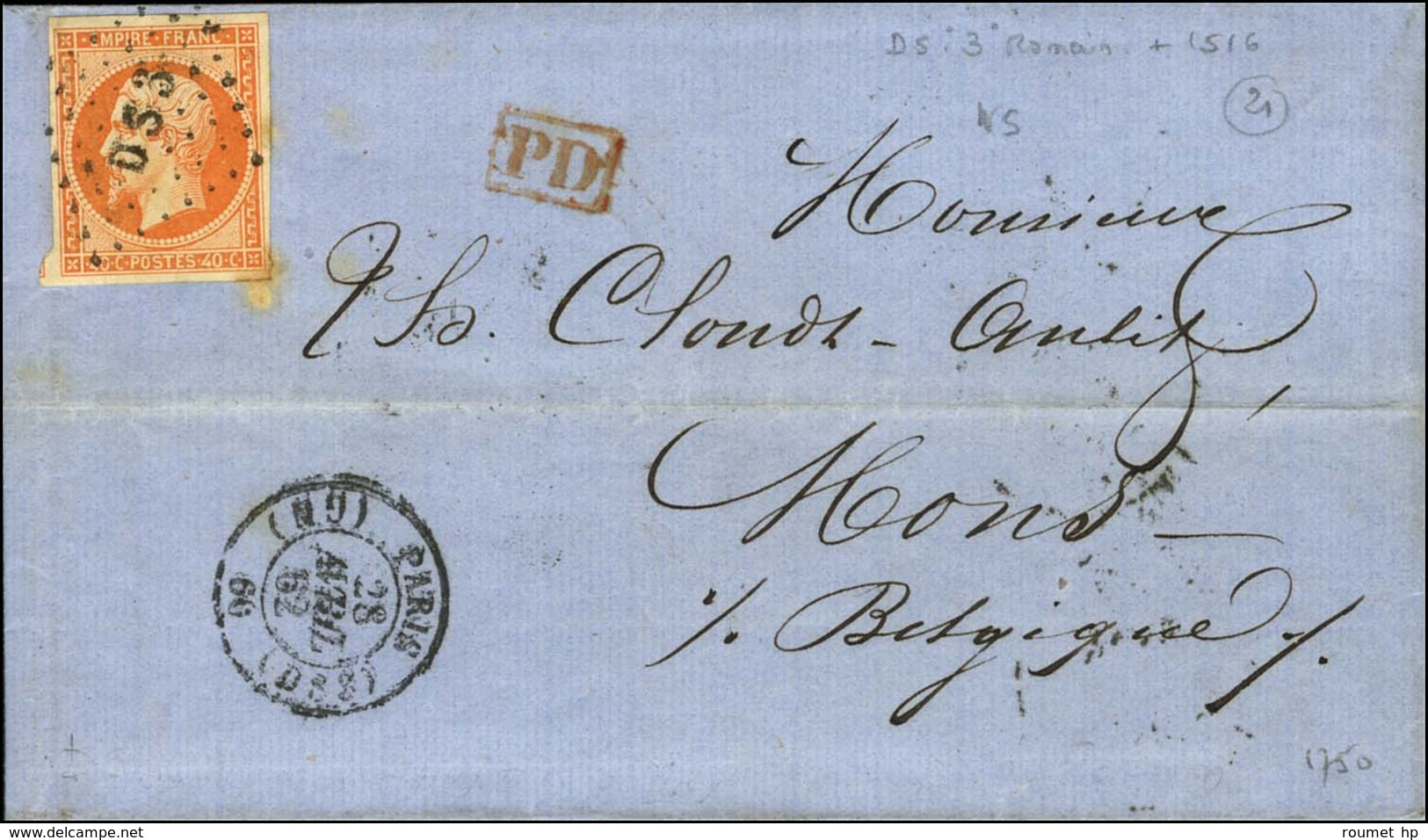 Losange DS3 Romain / N° 16 Càd (GN) PARIS (DS3) 60 Sur Lettre Pour La Belgique. 1862. 1ère Pièce Vue. - TB. - R. - Other & Unclassified