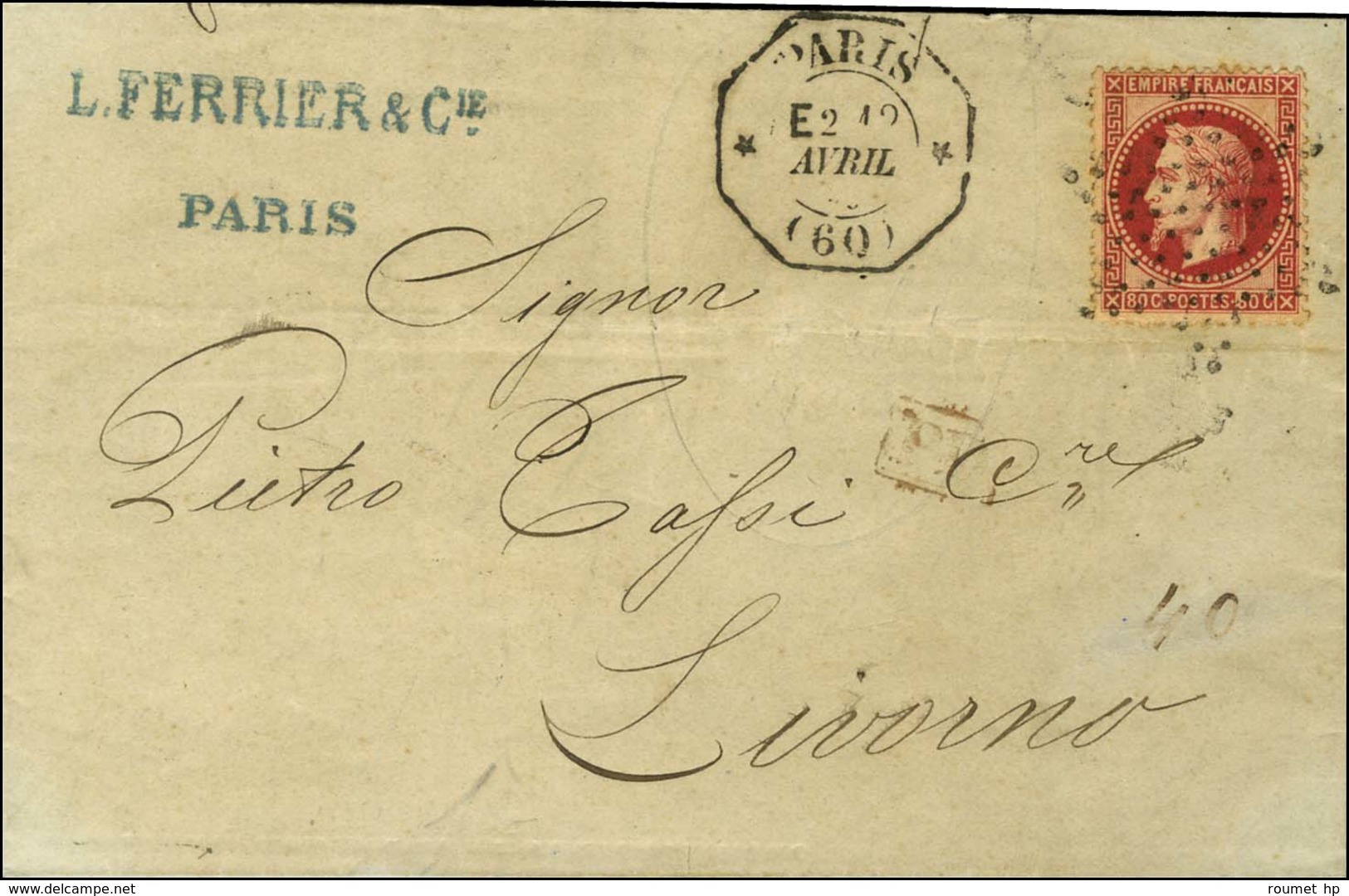Etoile / N° 32 Càd Octo De Lev. Epx * PARIS * (60) E2 Sur Lettre Pour Livourne. 1870. - SUP. - R. - Other & Unclassified