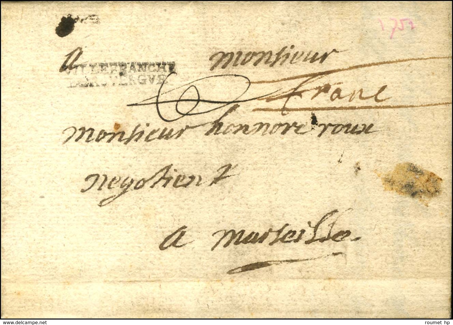 VILLEFRANCHE / DE ROVERGVE (L N° 6) + '' Franc '' (L N° 11). 1752. - TB. - Other & Unclassified