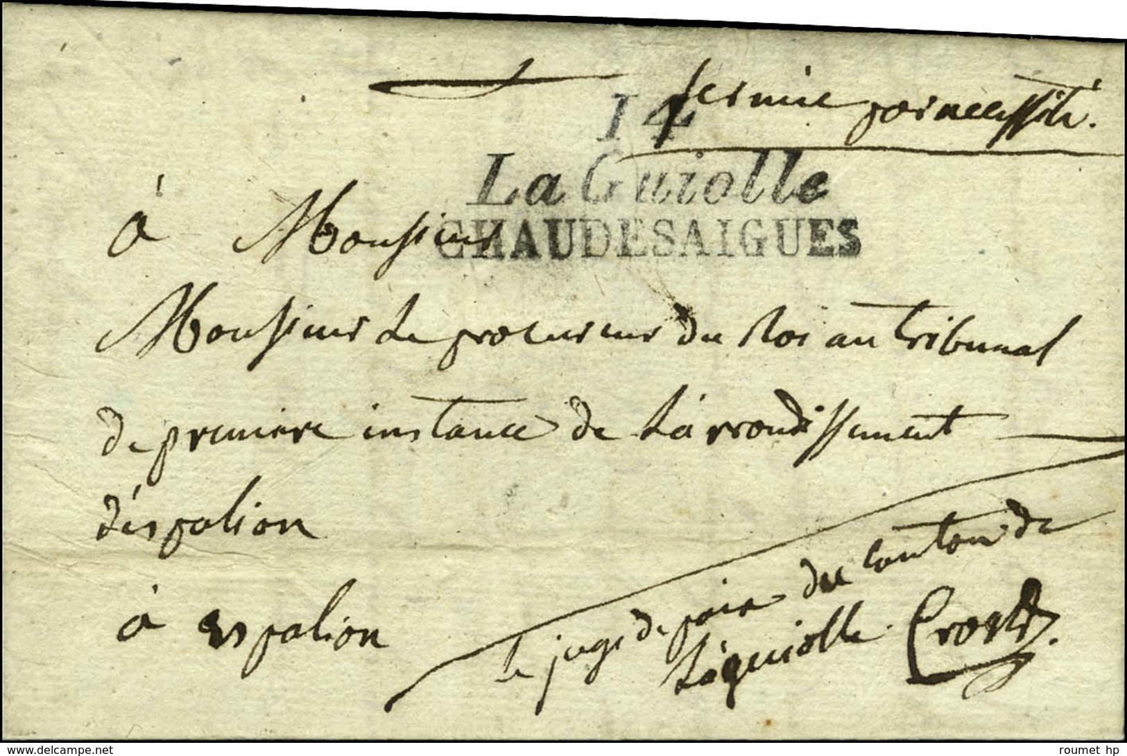 14 / La Guiolle / CHAUDESAIGUES Sur Lettre En Franchise Pour Espalion. 1827. - SUP. - R. - Other & Unclassified