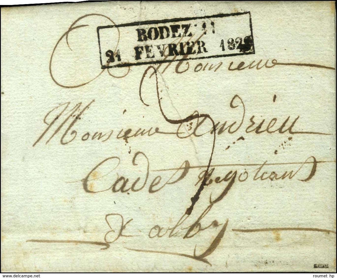 Cachet D'essai Encadré RODEZ 11 / 21 FEVRIER 1828. - SUP. - RR. - Other & Unclassified