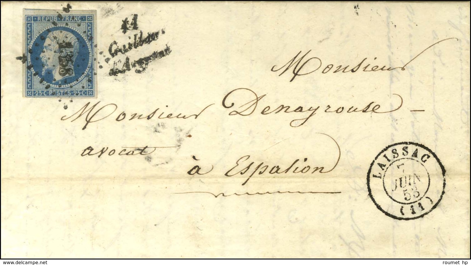 PC 1358 / N° 10 Càd T 15 LAISSAC (11) Cursive 11 / Gaillac / D'Aveyron. 1853. - TB / SUP. - R. - Other & Unclassified