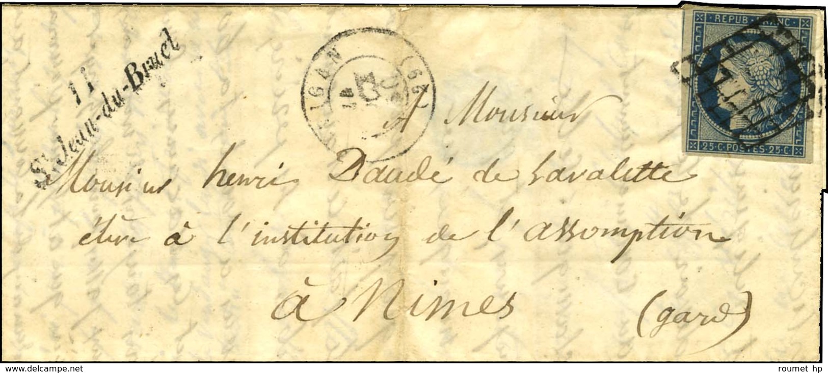 Grille / N° 4 Càd T 15 LE VIGAN (29) Cursive 11 / St Jean-du-Bruel. 1850. - TB / SUP. - R. - Other & Unclassified