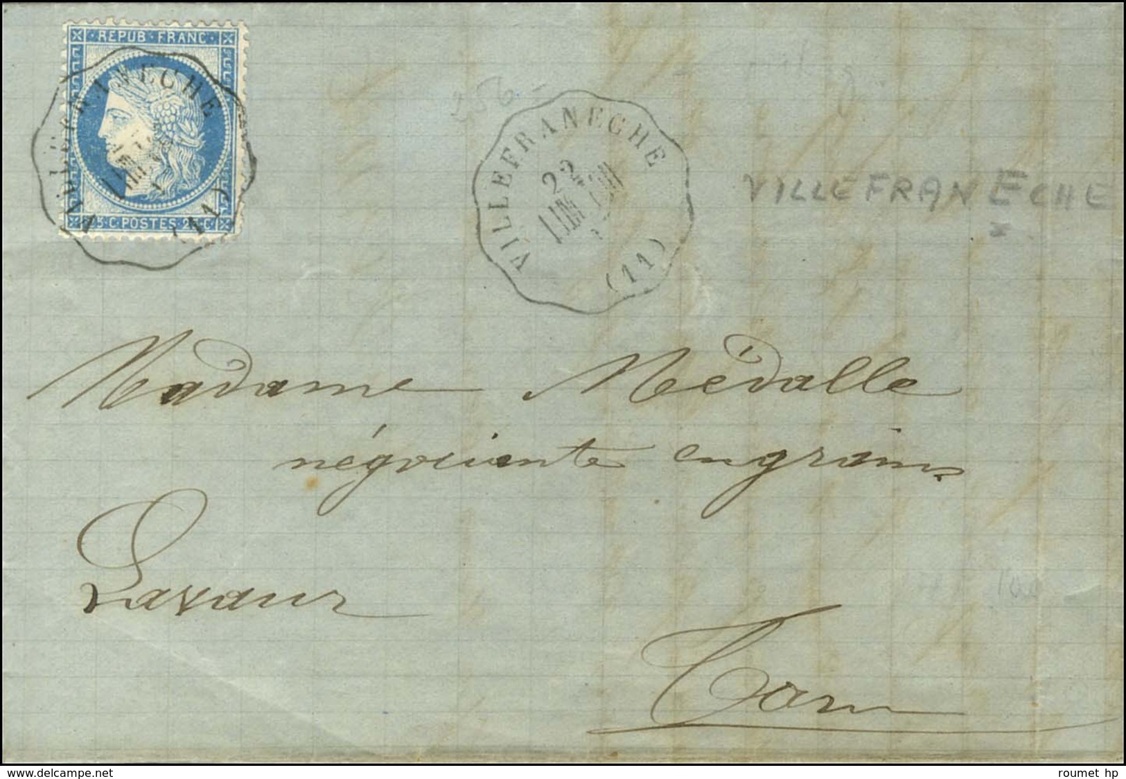 CONV. STAT. VILLEFRANECHE / LIM. TOU (11) / N° 60 Sur Lettre Pour Lavaur. 1876. - TB / SUP. - Other & Unclassified