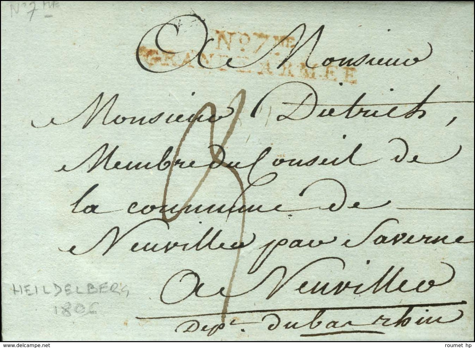 N° 7me / GRANDE ARMEE Rouge Sur Lettre Avec Texte Datée D'Heidelberg Le 7 Janvier 1806. - TB. - R. - Army Postmarks (before 1900)