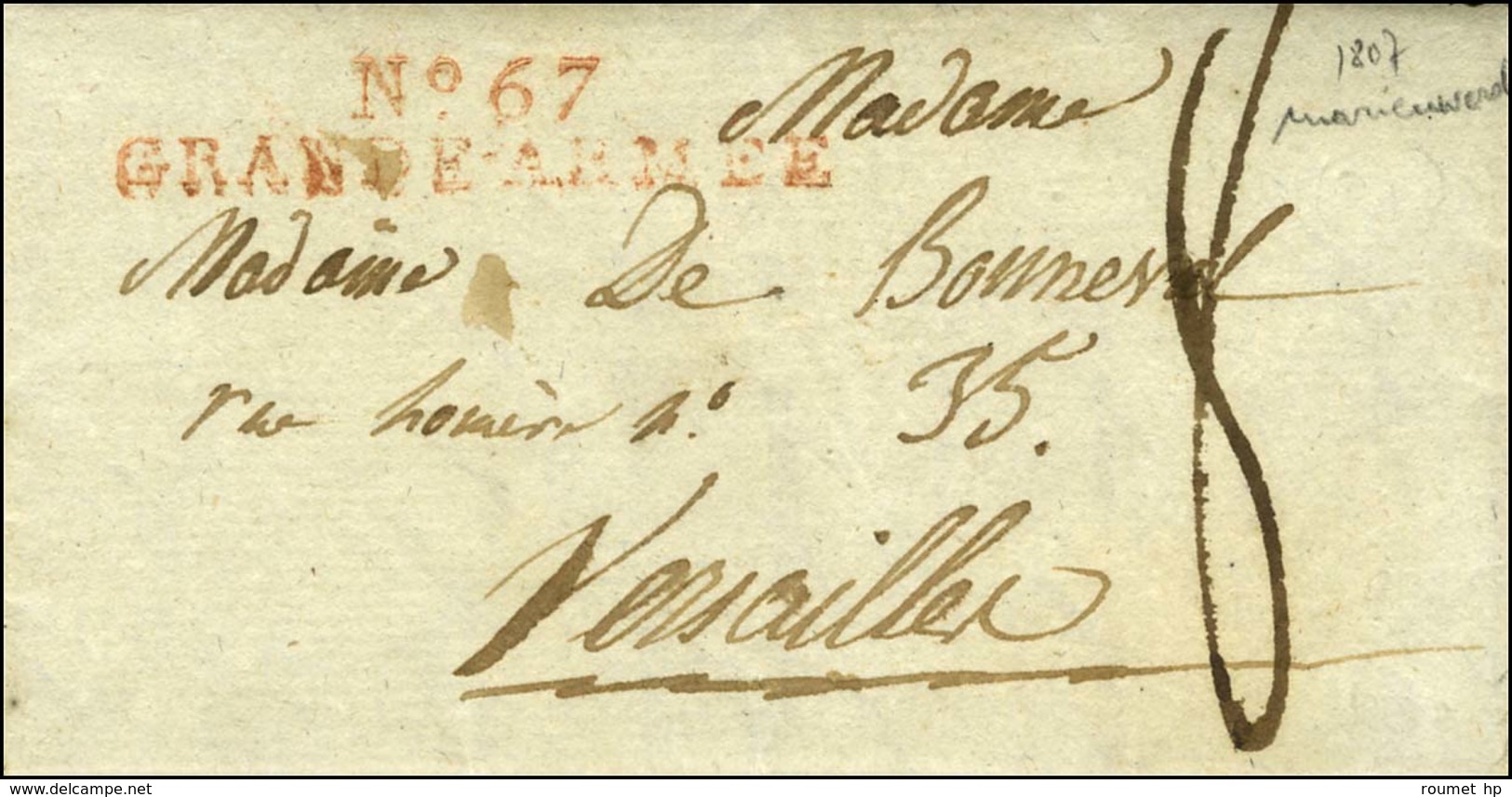 N° 67 / GRANDE ARMEE Rouge Sur Lettre Avec Texte Daté De Marienwerder Le 17 Juillet 1807. Rare Bureau Sédentaire Ayant F - Army Postmarks (before 1900)