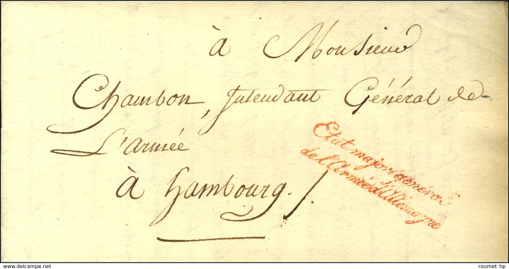 Etat Major Général / De L'armée D'Allemagne Rouge Sur Lettre Adressée En Franchise Par Le Général De Division D'Hastrel  - Army Postmarks (before 1900)