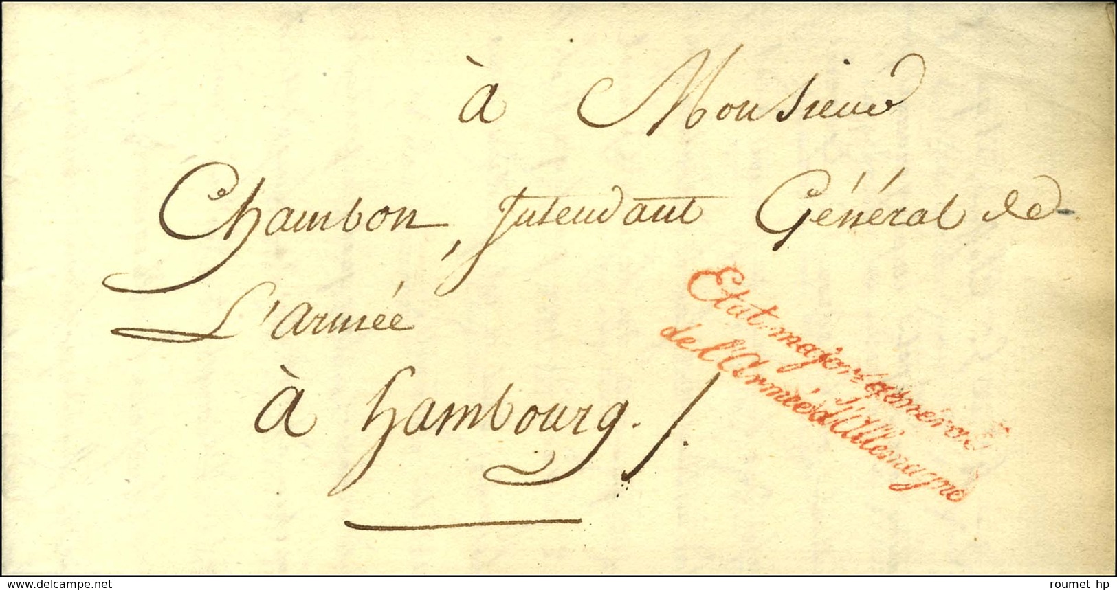 Etat Major Général / De L'armée D'Allemagne Rouge Sur Lettre Adressée En Franchise Par Le Général De Division D'Hastrel  - Sellos De La Armada (antes De 1900)