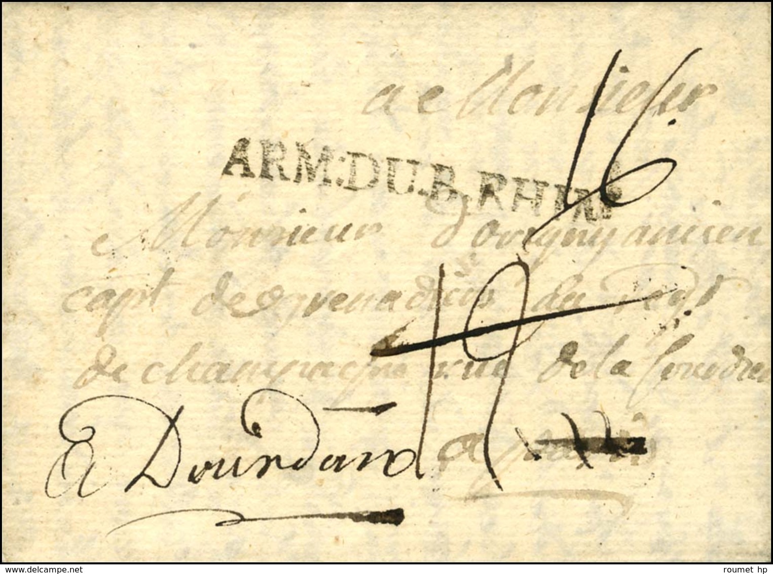 ARM.DU.B.RHIN Sur Lettre Avec Texte Daté Du Camp D'Holber Fladt. 1757. - TB / SUP. - Sellos De La Armada (antes De 1900)